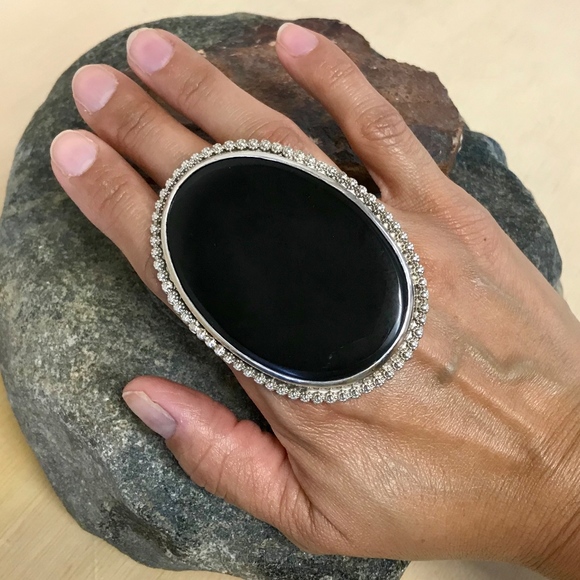 Zuni Jewelry - Oversized Signed Zuni Sterling Black Onyx Ring